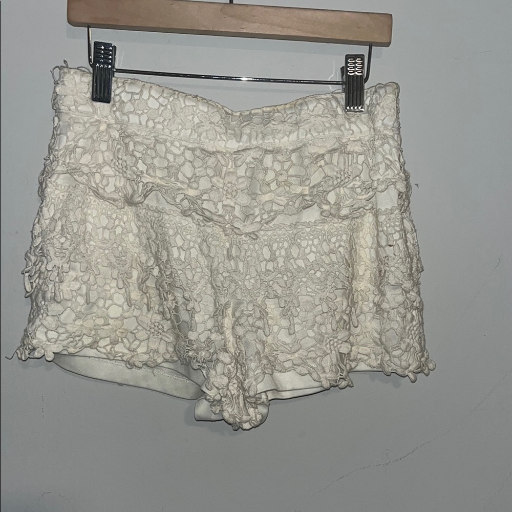 Lace Overlay Cream Shorts